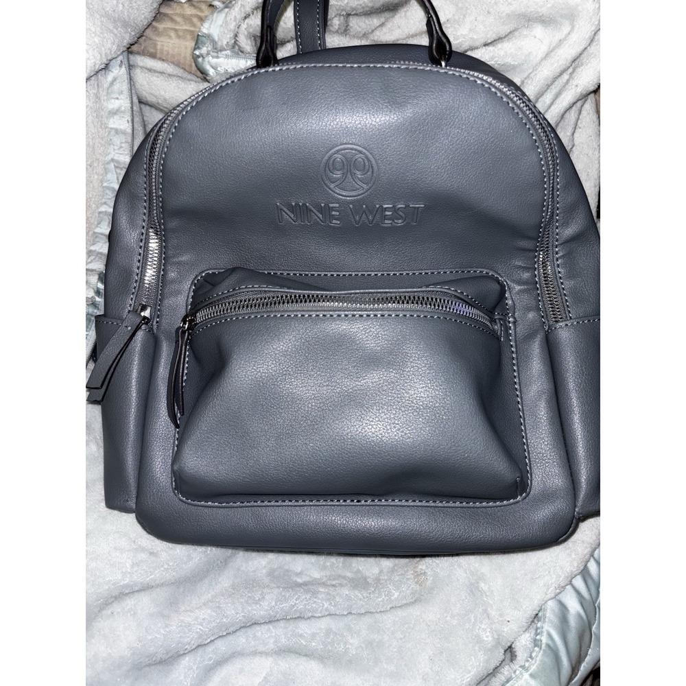 Nine West Women Backpack Adjustable Straps Blue Faux Leather